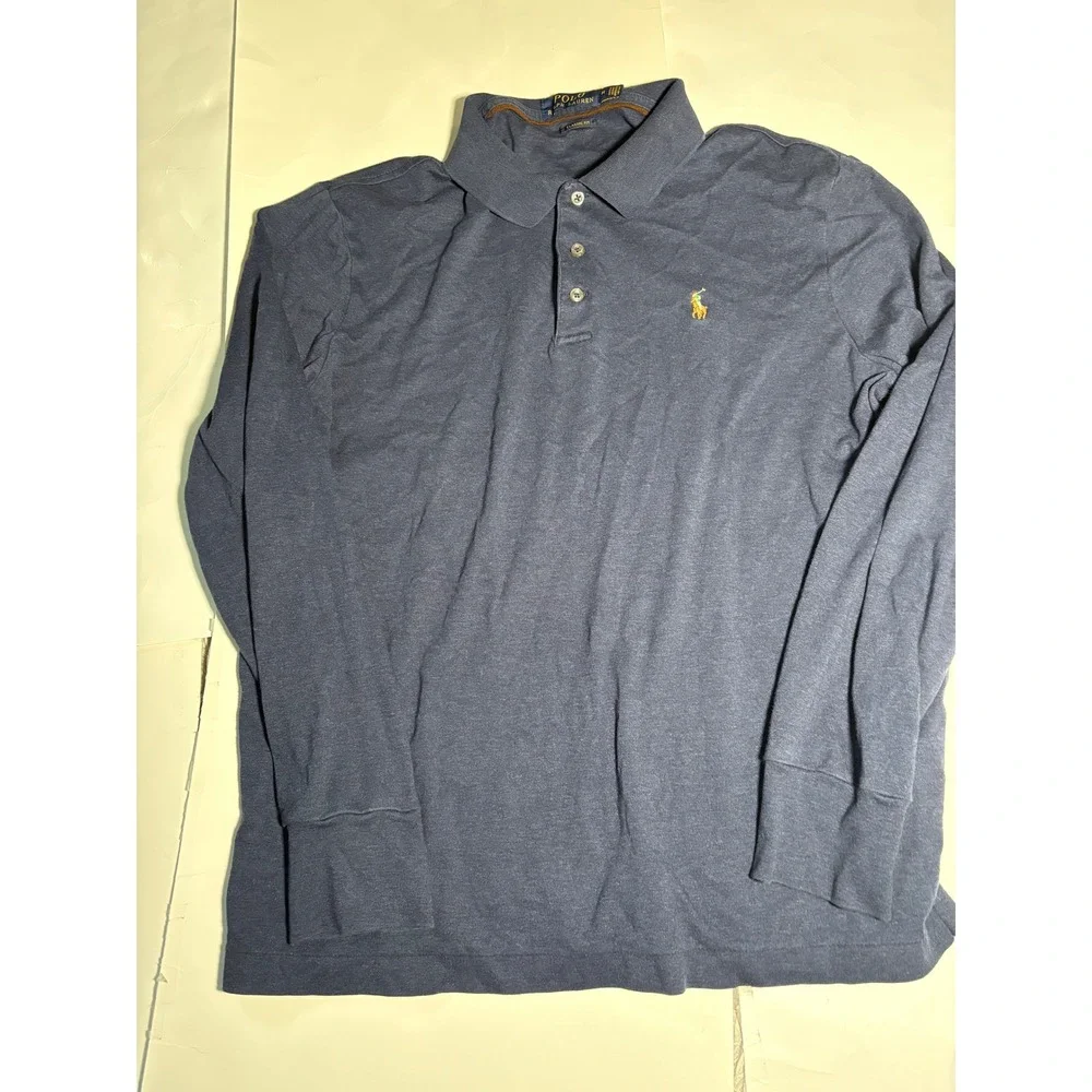 Polo Ralph Lauren Classic Fit Polo Shirt Mens Medium Blue Long Sleeve Pony